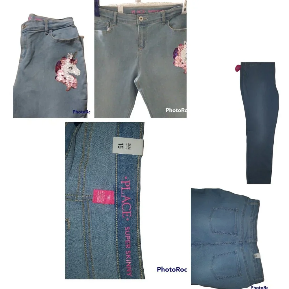 NWT! The Children's Place Super Skinny Sequin Glitter Unicorn Jeans Size…